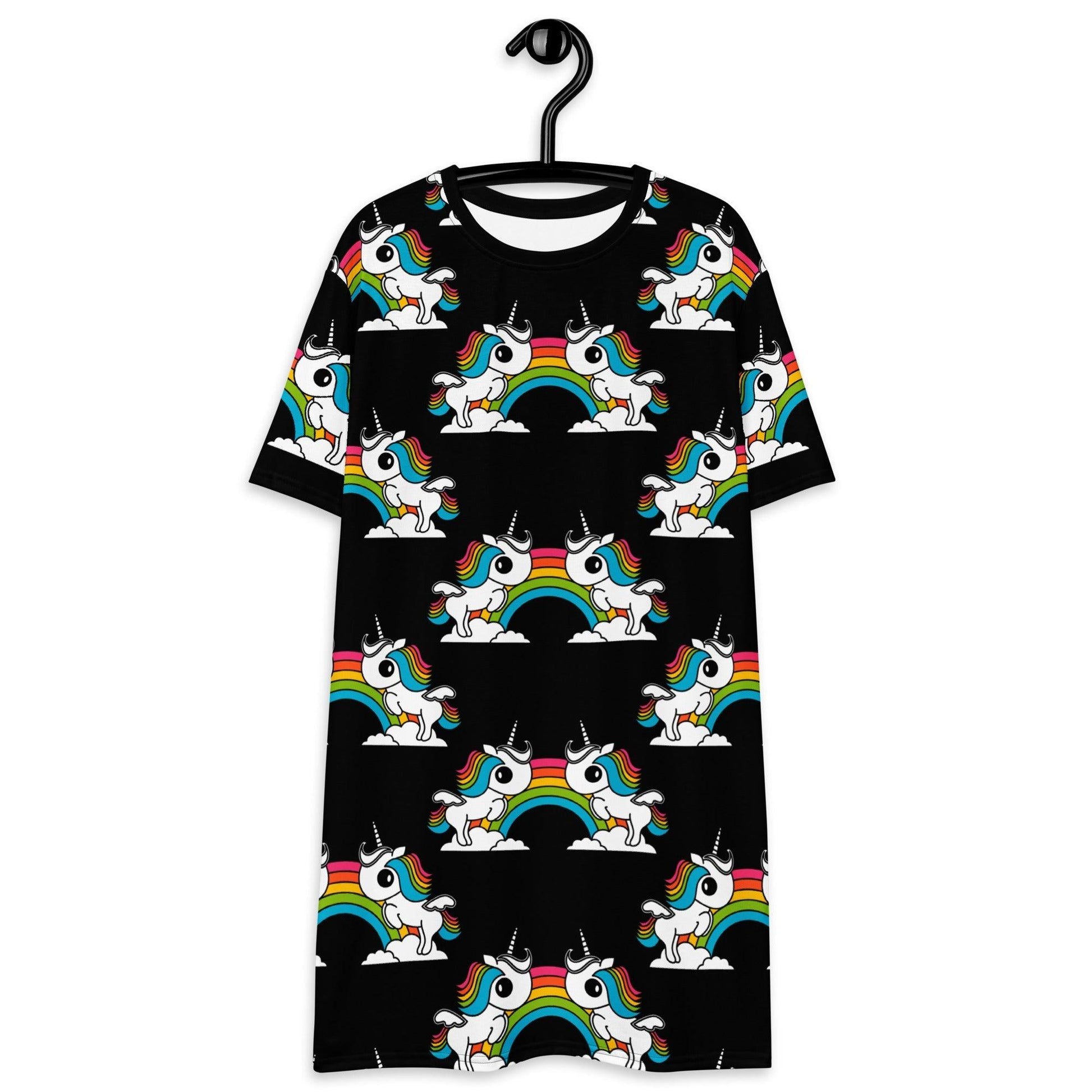 T-Shirt Dress - UNIQUE black - Unicorns and rainbows