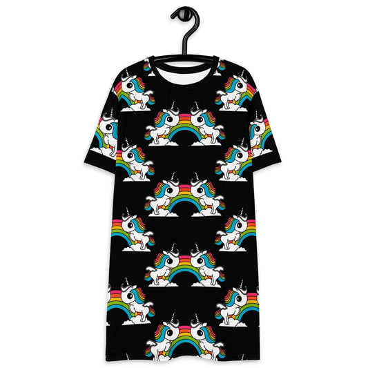 T-Shirt Dress - UNIQUE black - Unicorns and rainbows