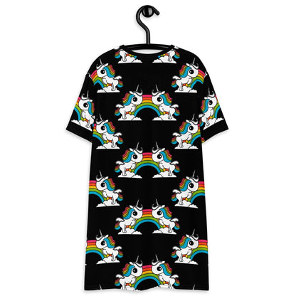 T-Shirt Dress - UNIQUE black - Unicorns and rainbows