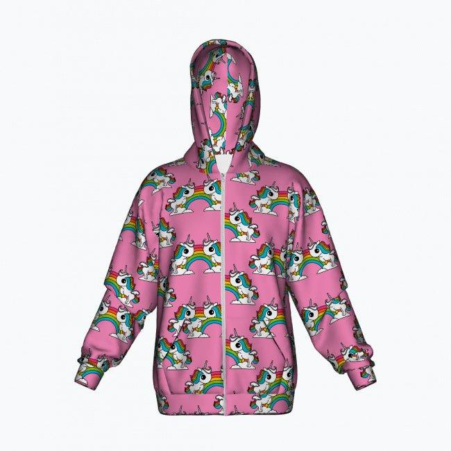 Cotton Zipper Hoodie - UNIQUE pink - Unicorns and rainbows