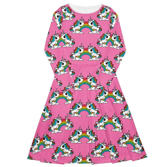 Midi Dress - UNIQUE pink - Unicorns and rainbows
