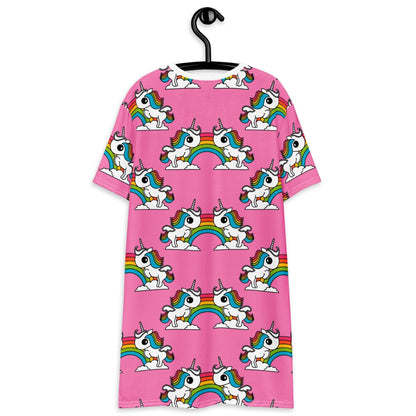 T-shirt dress - UNIQUE pink - Unicorns and rainbows print