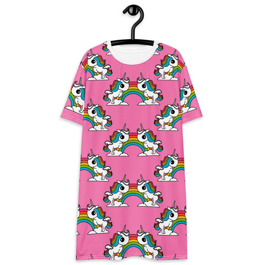 T-Shirt Dress - UNIQUE pink - Unicorns and rainbows