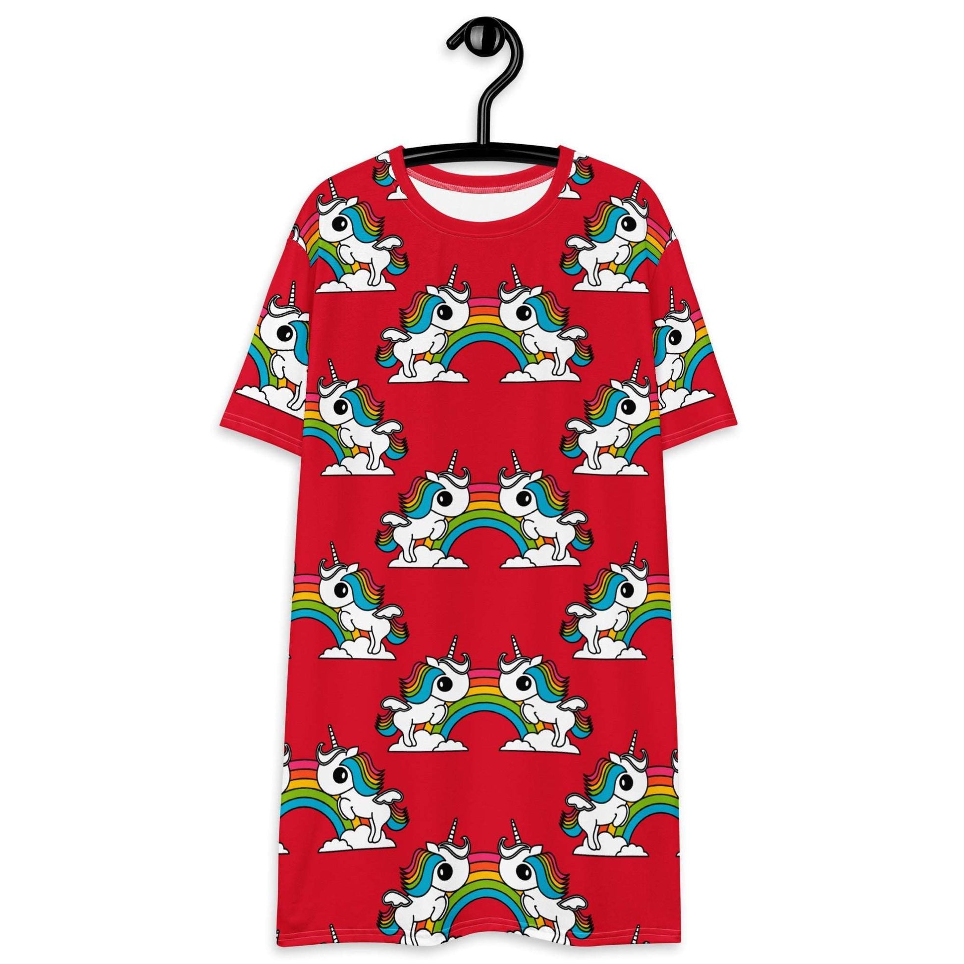 T-Shirt Dress - UNIQUE red - Unicorns and rainbows