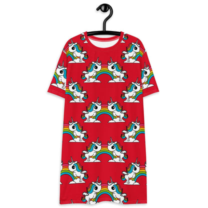 T-Shirt Dress - UNIQUE red - Unicorns and rainbows