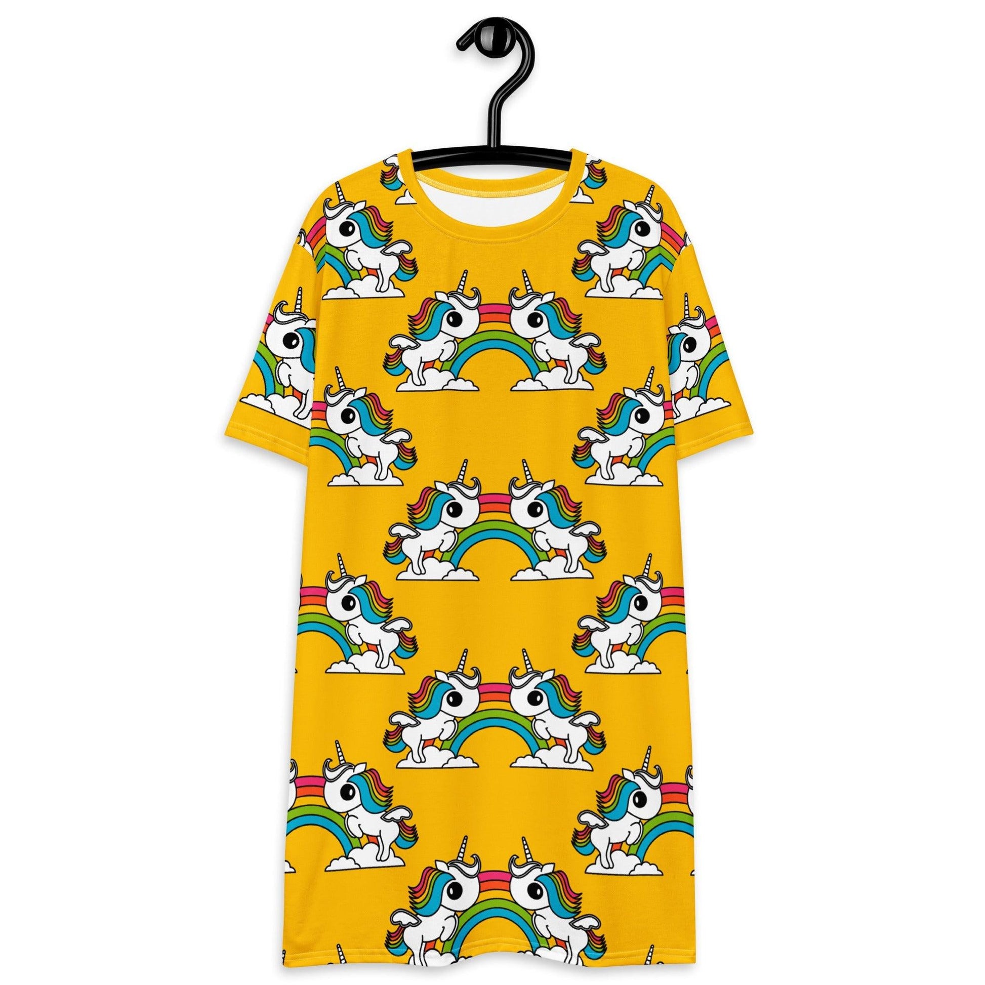 T-Shirt Dress - UNIQUE yellow - Unicorns and rainbows