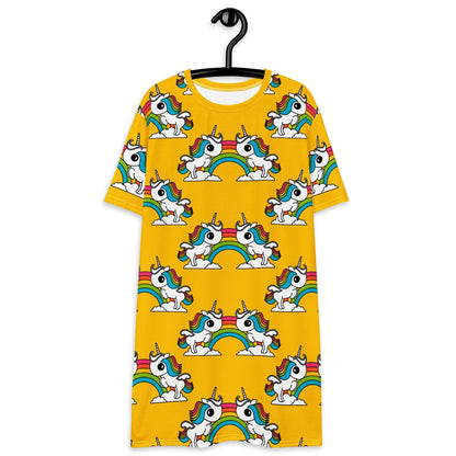 T-Shirt Dress - UNIQUE yellow - Unicorns and rainbows