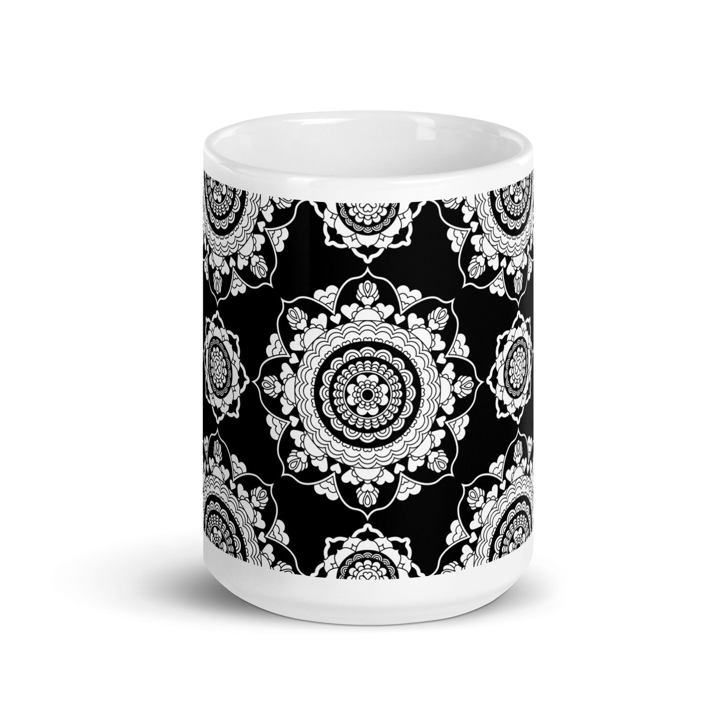 Mug - FOREVERMORE white black - Romantic flower and heart print