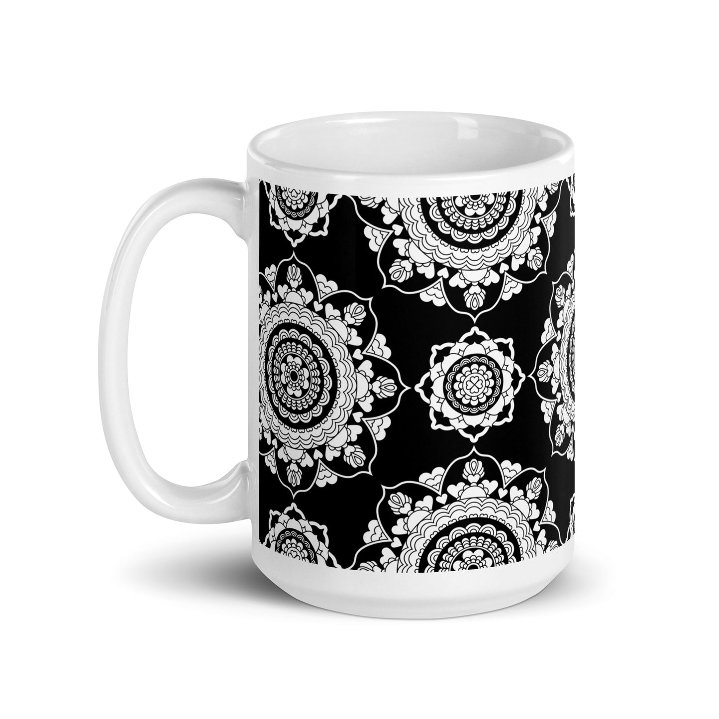 Mug - FOREVERMORE white black - Romantic flower and heart print