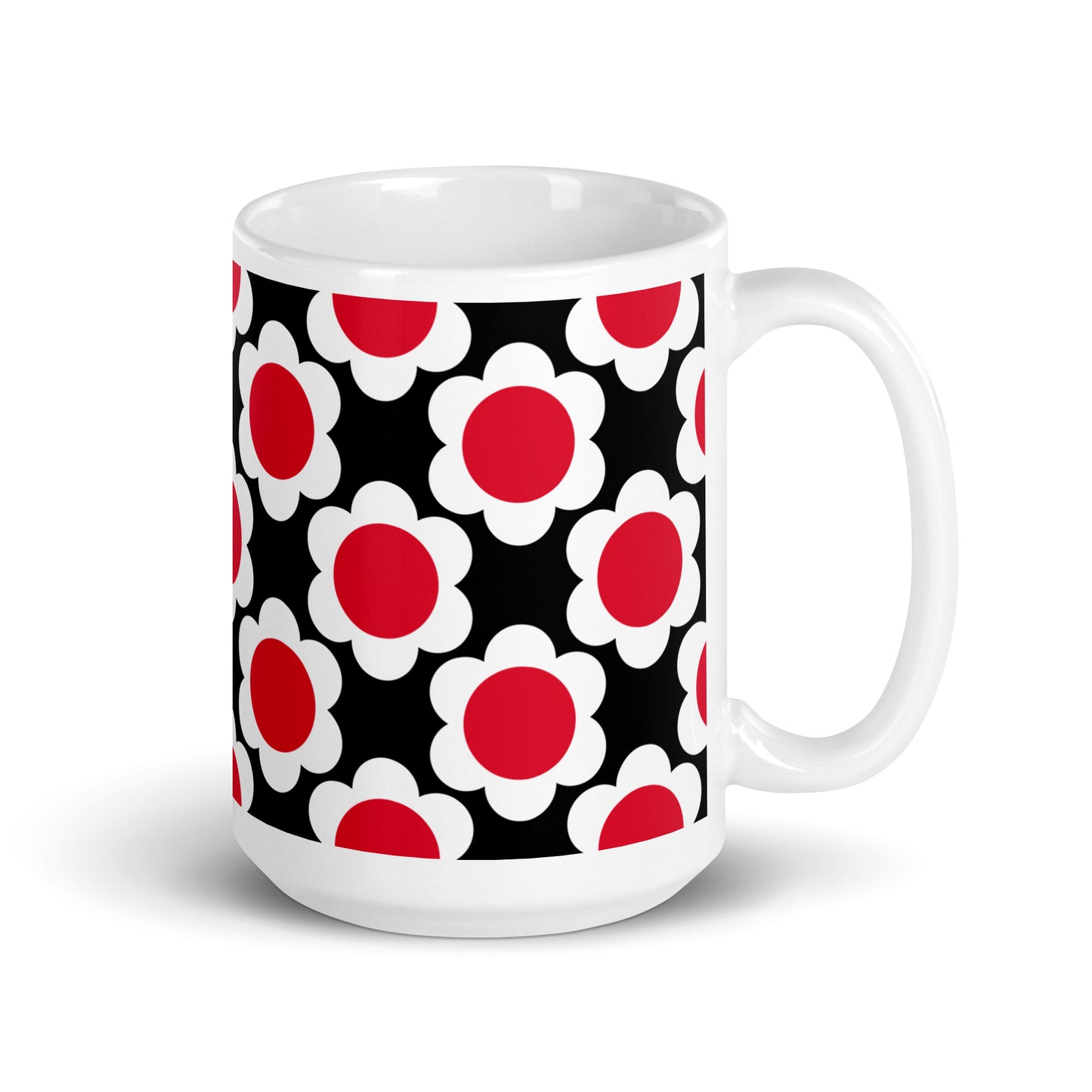 Mug - ELLIE white red black - Classic floral print 15 oz