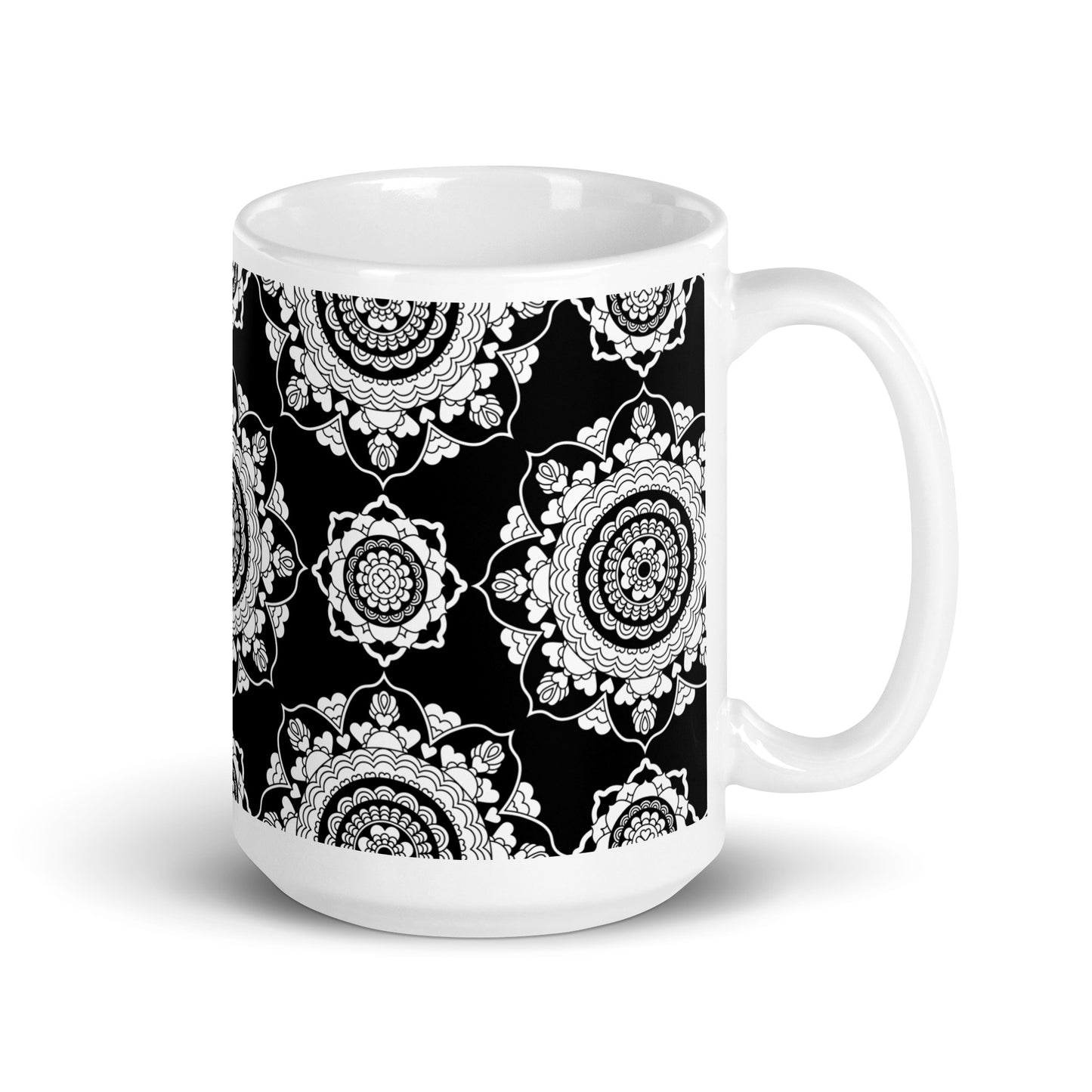 Mug - FOREVERMORE white black - Romantic flower and heart print 15 oz